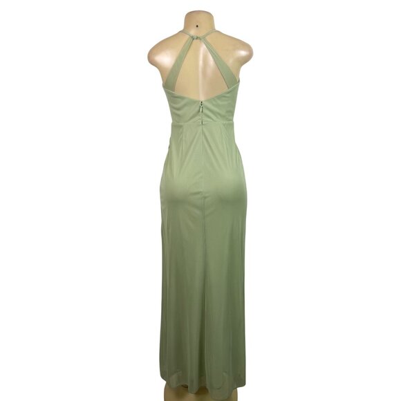 Azazie Womens Sage Green Polyester Halter Maxi Dress Pleated Elegant Gown Slit S - Picture 3 of 11